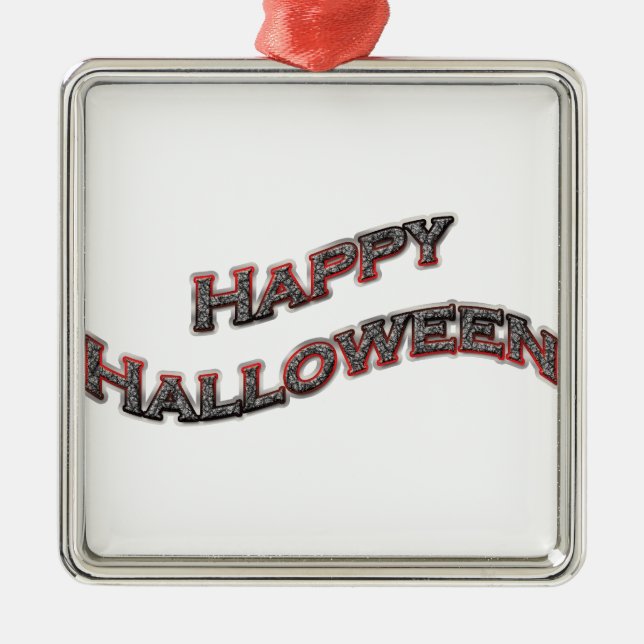 Happy Halloween Text Metal Ornament (Front)