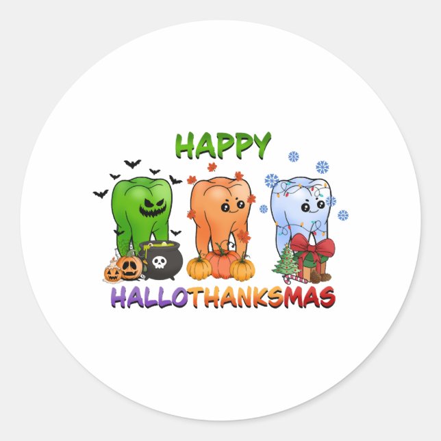 happy halloween thanksgiving christmas funny mens classic round sticker (Front)