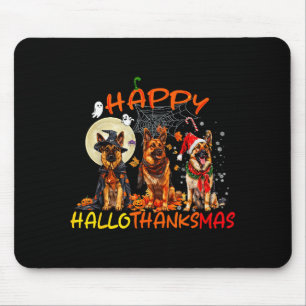 Happy Halloween Thanksgiving Christmas German Shep Mouse Pad