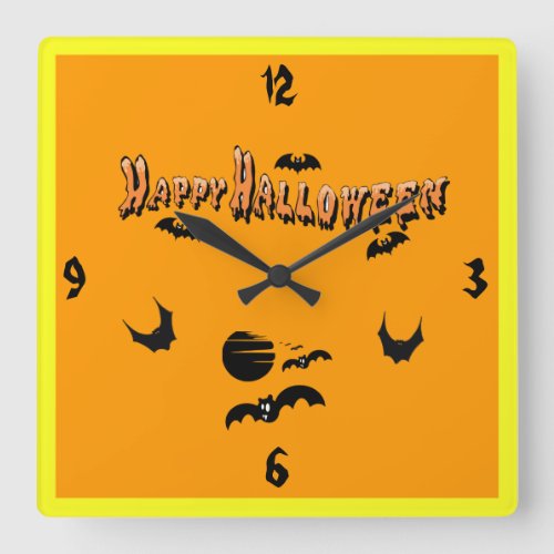 Happy Halloween  The Bats _ Square Wall Clock