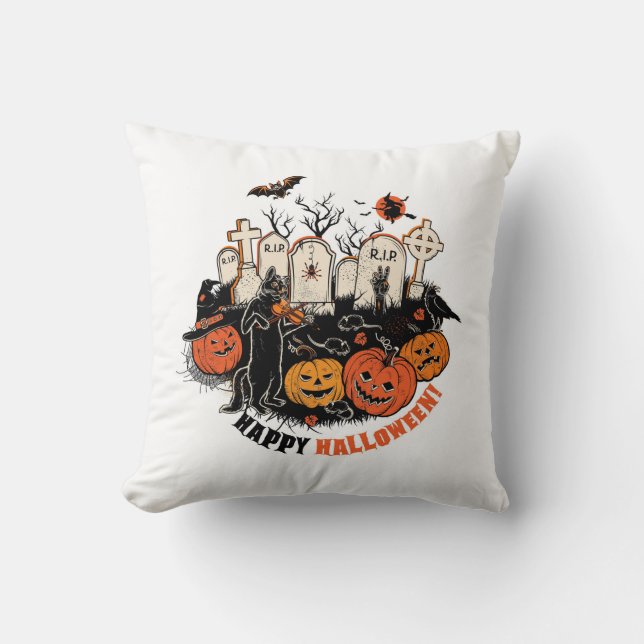 Happy Halloween Throw Pillow (Front)