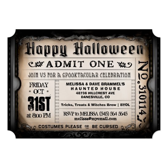 Happy Halloween Ticket Invitation
