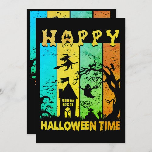 Happy Halloween Time Witch House Ghost Cemetery Invitation