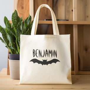 Happy Halloween Treat Custom Name Cute Bat Tote Bag