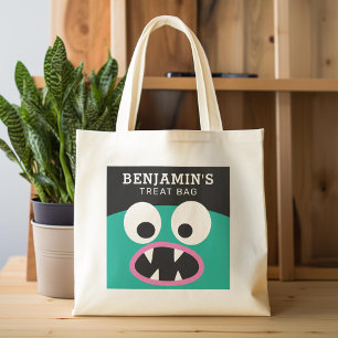 Happy Halloween Treat Custom Name Cute Monster Tote Bag
