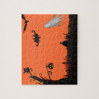 Happy Halloween Tree Ghost  Puzzle with Gift Box
