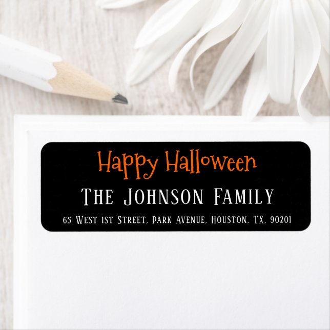 Happy Halloween Trendy Chic Black Return Address Label (Insitu)