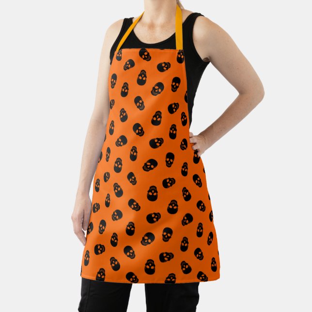 Happy Halloween Trendy Orange Skull Apron (Insitu)