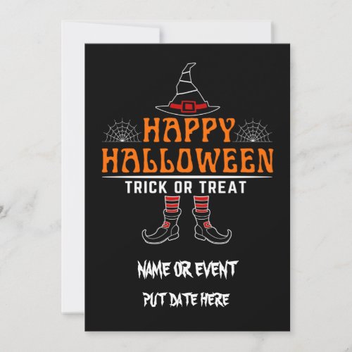 happy halloween trick or treat editable invitation