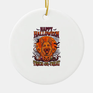 Happy Halloween Trick Or Treat German Shepherd Pum Ceramic Ornament