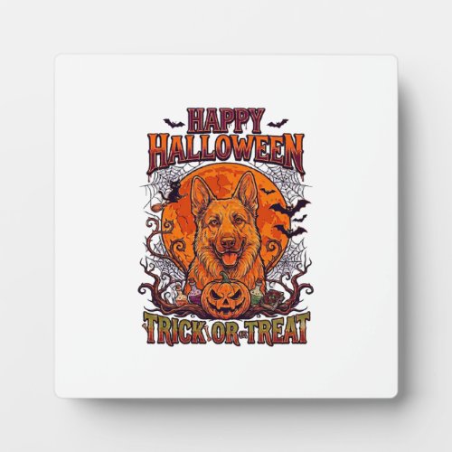 Happy Halloween Trick Or Treat German Shepherd Pum Plaque