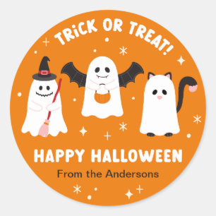 Happy Halloween Trick or Treat Ghosts Classic Round Sticker
