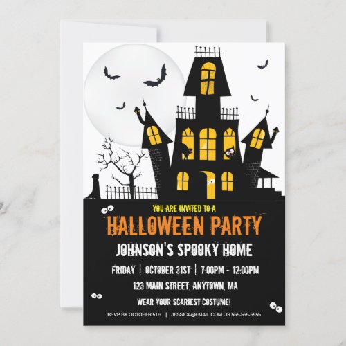 Happy Halloween Trick or Treat Haunted House Invitation