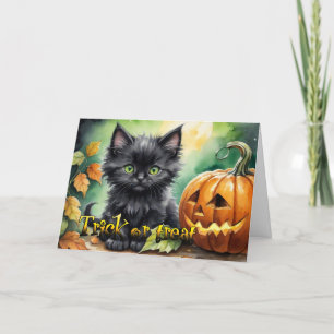 Happy Halloween trick or treat kitten Holiday Card