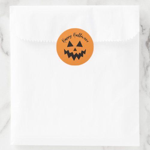 Happy Halloween Trick or Treat Orange Pumpkin Face Classic Round Sticker