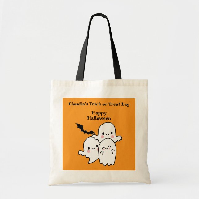 Happy Halloween TRICK or TREAT Personalize  Tote Bag (Front)