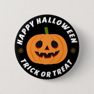 Happy Halloween Trick or Treat Pumpkin Black Button