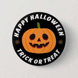 Happy Halloween Trick or Treat Pumpkin Black Button