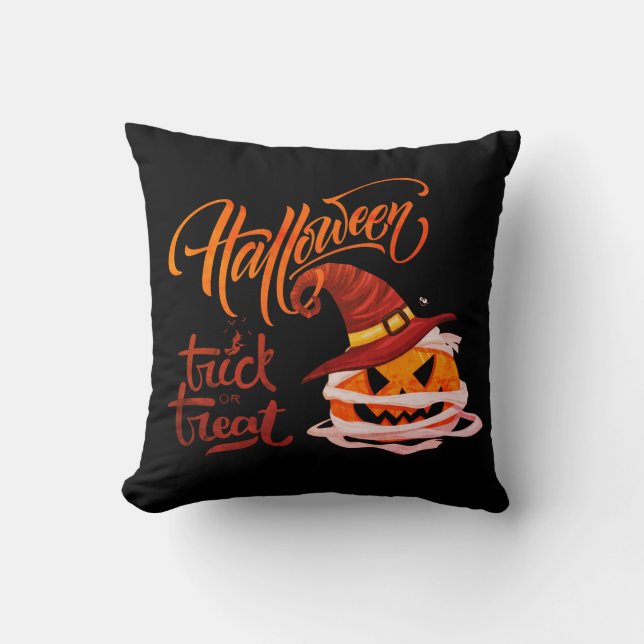 Happy Halloween Trick or Treat Pumpkin  Throw Pillow (Front)