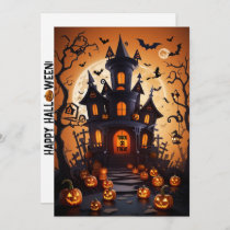 Happy Halloween Trick Or Treat Pumpkins Bats Witch Holiday Card
