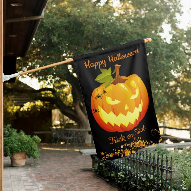 Happy Halloween Trick or Treat Scary Pumpkin House Flag (In SItu)
