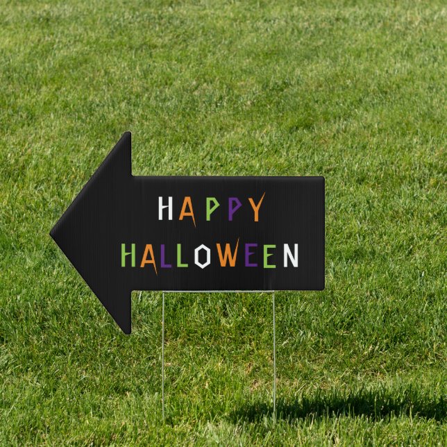 Happy Halloween Trick or treat spooky arrow shape Sign (Insitu)