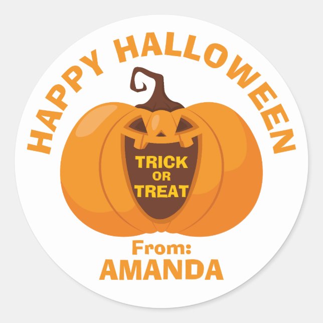 Happy Halloween Trick or Treat Spooky Pumpkin Face Classic Round Sticker (Front)