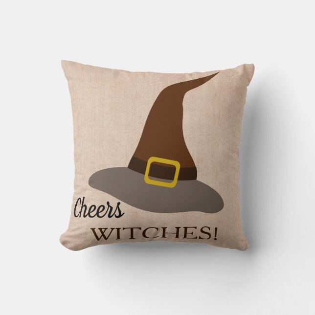 Happy Halloween Trick or Treat Witch Hat Throw Pillow (Front)