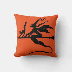 Happy Halloween Trick or Treat Witch with Broom Throw Pillow