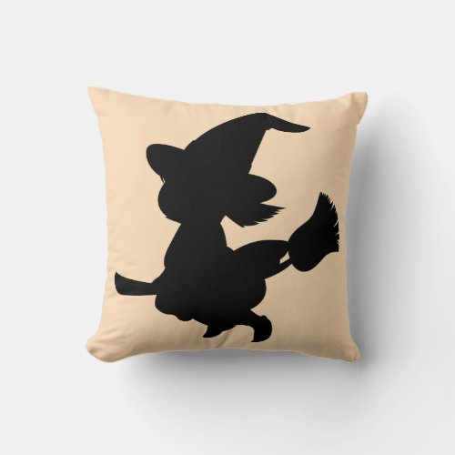 Happy Halloween Trick or Treat Witch with Broom Throw Pillow