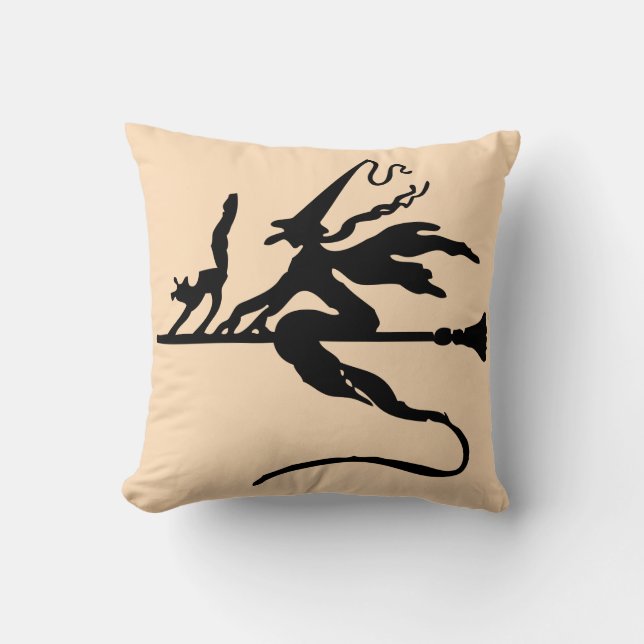 Happy Halloween Trick or Treat Witch with Broom Throw Pillow (Front)