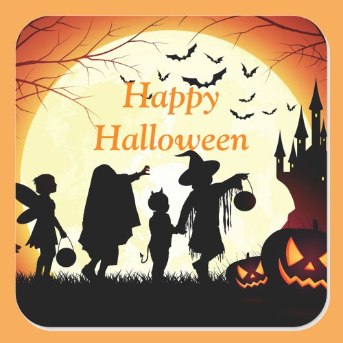 Happy Halloween Trick or Treaters on a Full Moon Square Sticker