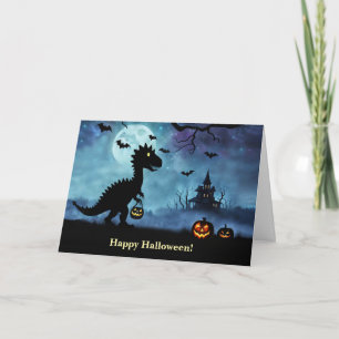Happy Halloween Trick or Treating Cute Dinosaur Card