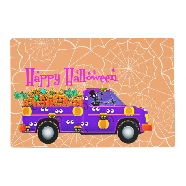 Happy Halloween truck with pumpkins Placemat (Front)