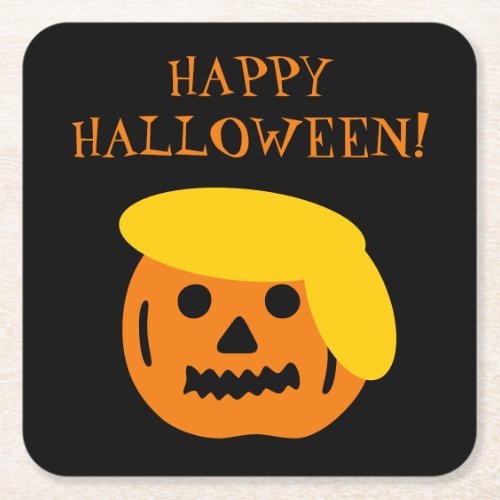 Happy Halloween Trump pumpkin head carving Square Paper Coaster
