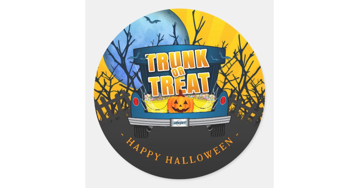 Happy Halloween Trunk or Treat Classic Round Sticker | Zazzle