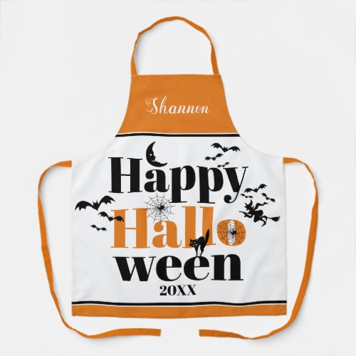 Happy Halloween typography and vintage elements Apron