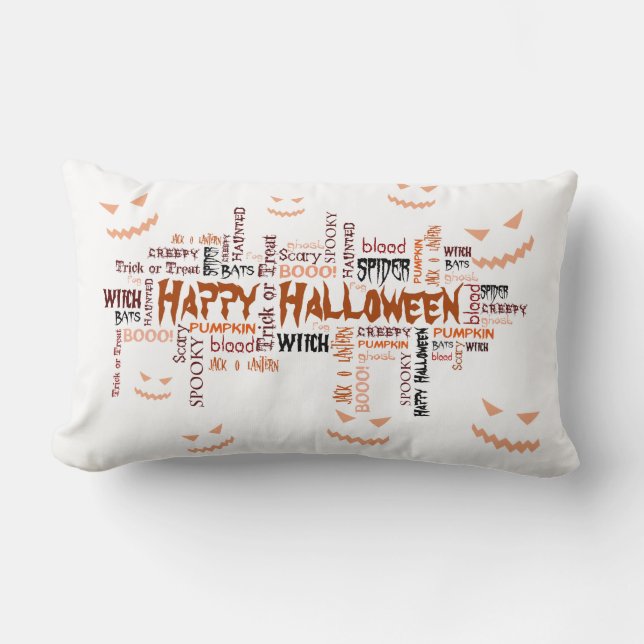 Happy Halloween Typography Lumbar Pillow (Front)