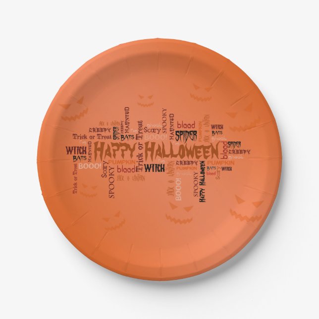 Happy Halloween Typography Paper Plates (Front)