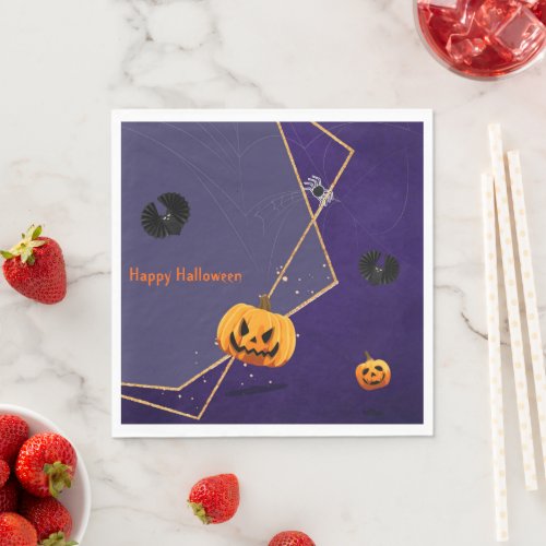 Happy Halloween Typography Spooky Fun Party Paper Napkins