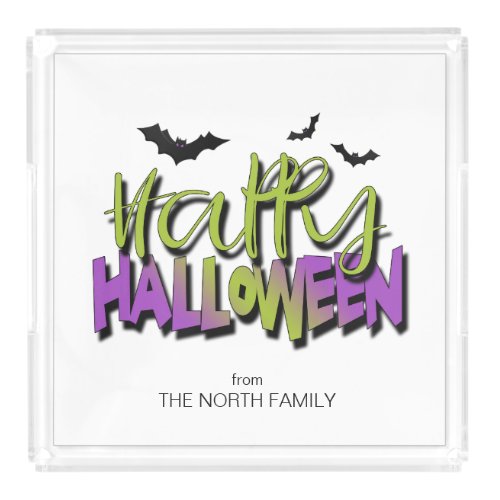 Happy Halloween Typography wBats Green ID685 Acrylic Tray