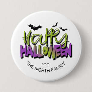 Happy Halloween Typography w/Bats Green ID685 Button