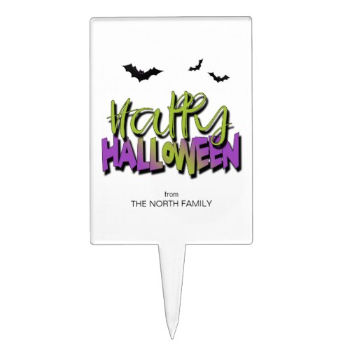 Happy Halloween Typography wBats Green ID685 Cake Topper