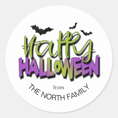 Happy Halloween Typography wBats Green ID685 Classic Round Sticker