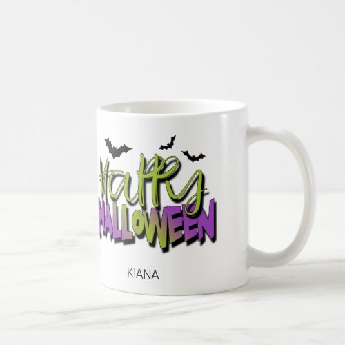 Happy Halloween Typography wBats Green ID685 Coffee Mug