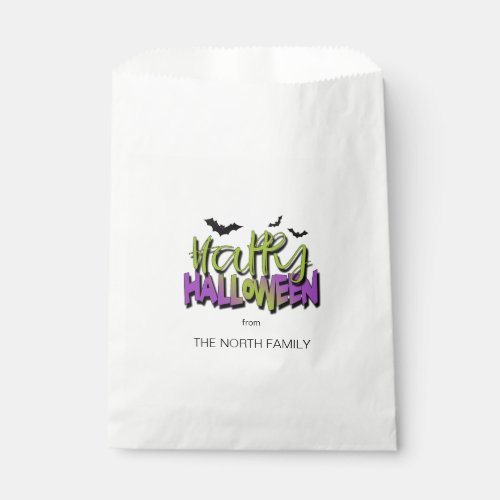 Happy Halloween Typography wBats Green ID685 Favor Bag