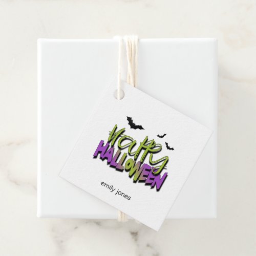 Happy Halloween Typography wBats Green ID685 Favor Tags