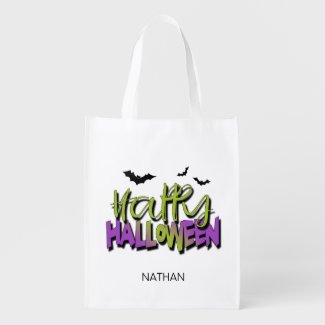 Happy Halloween Typography w/Bats Green ID685