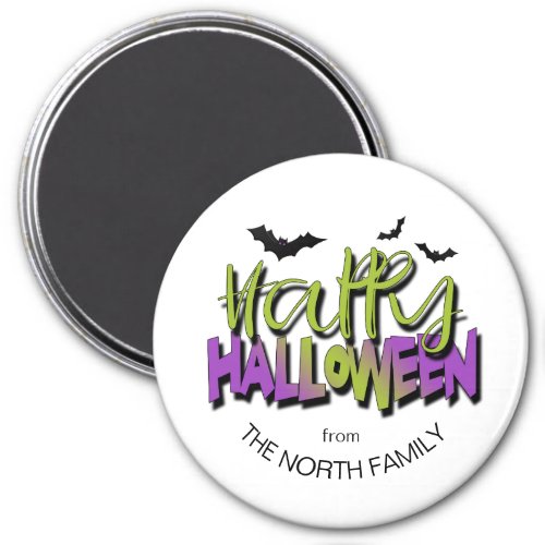 Happy Halloween Typography wBats Green ID685 Magnet