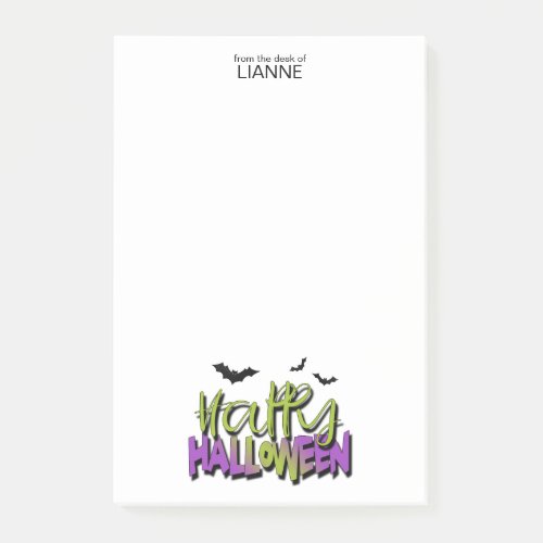 Happy Halloween Typography wBats Green ID685 Post_it Notes